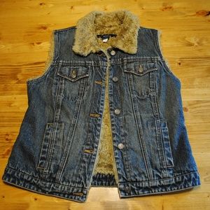 GAP Faux Fur Lined Denim Vest